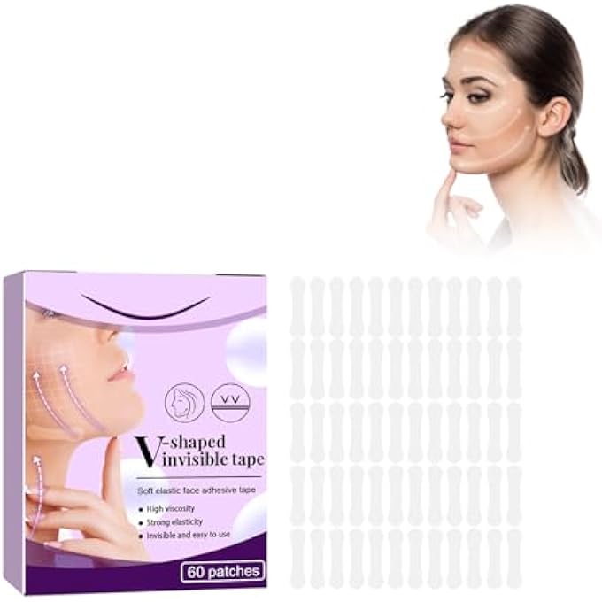 STRBOXONG 60PCS FACIAL INVISIBLE LIFTING PATCH, FACE LIFTING STICKERS, INVISIBLE FACE LIFTING FACIAL PATCHES, FIRMING THE SKIN, FADING FINE LINES, ANTI WRINKLE PLASTERS FOR MAKEUP, DOUBLE CHIN - Image 1
